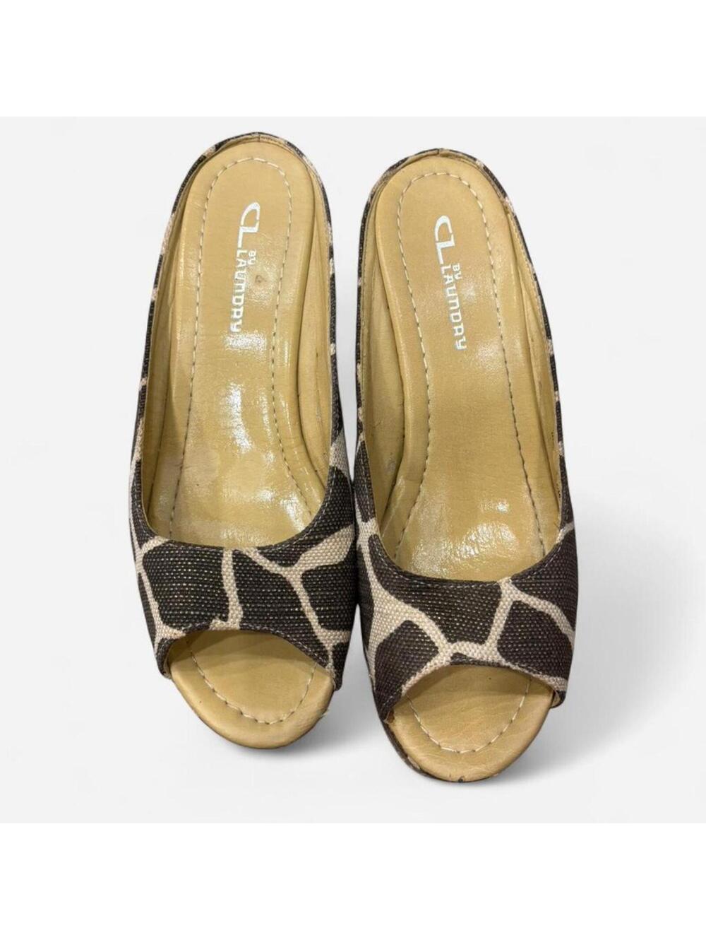 CL by Laundry - Giraffe-Printed Canvas Wedges, woven straw espadrille platform